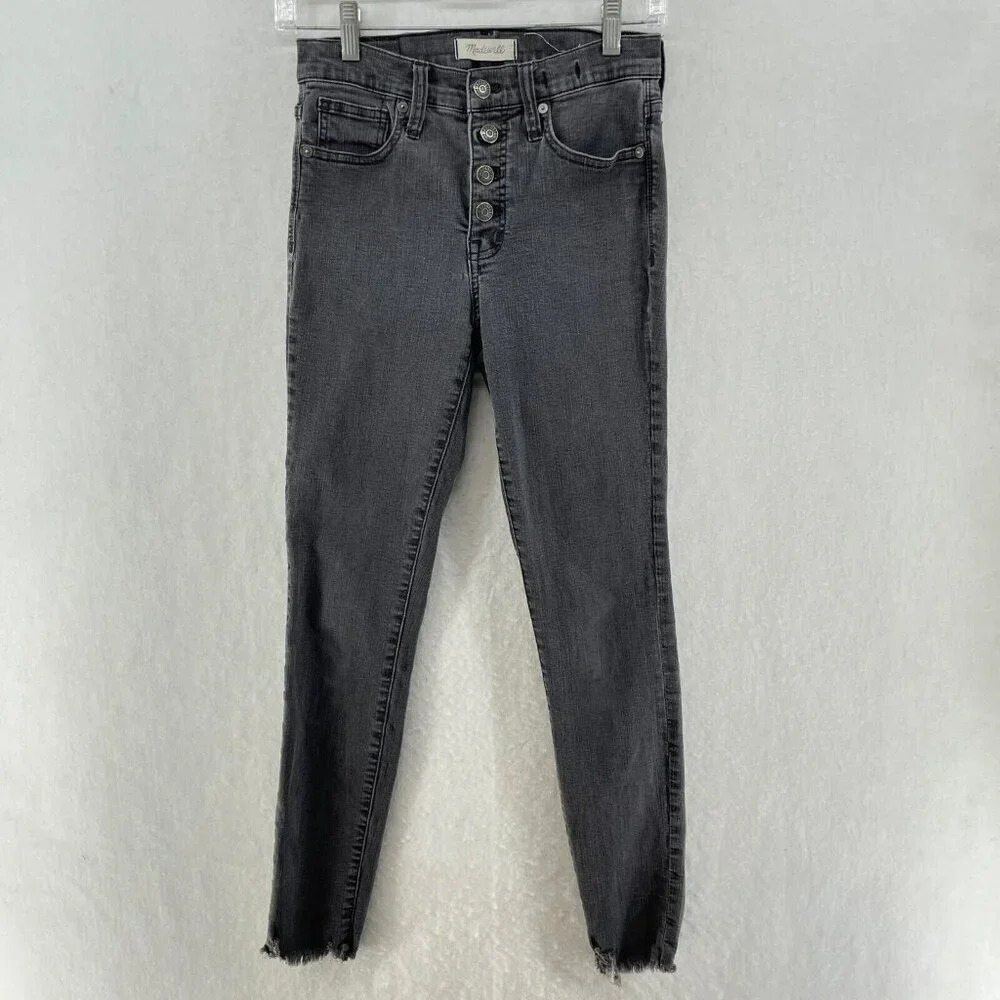 Madewell Jeans Womens 26 Black Wash High Rise Slim Skinny Raw Hem Button Denim - Picture 1 of 11